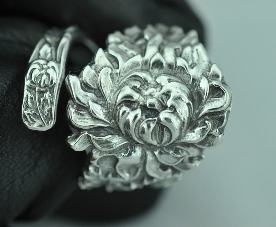 Solid 925 Sterling Silver Flower Floral Adjustable Spoon Ring - Etsy