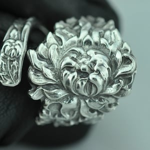 Solid 925 Sterling Silver  Flower Floral Adjustable Spoon Ring