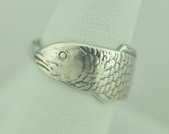 Dainty Solid 925 Sterling Silver Small Fish Adjustable Spoon Ring