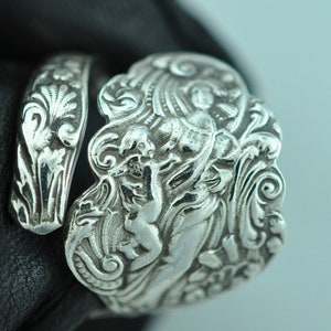 Solid 925 Sterling Silver Cupid Venus Angel Adjustable Spoon Ring