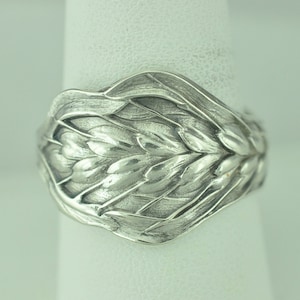 Solid 925 Sterling Silver Wheat Floral Adjustable Spoon Ring