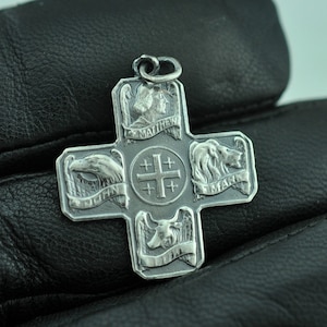 Massiv 925 Sterling Silber Matthäus Markus Luke John vier Evangelisten Kreuz Amulett Charme / Anhänger