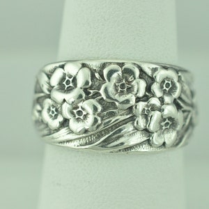 Solid 925 Sterling Silver Forget Me Not Flower Floral Adjustable Spoon Ring