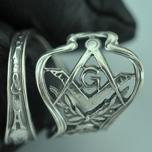 Solid 925 Sterling Silver Freemason Masonic Adjustable Spoon Ring