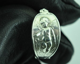 Solid 925 Sterling Silver Angel Cherub Adjustable Spoon Ring