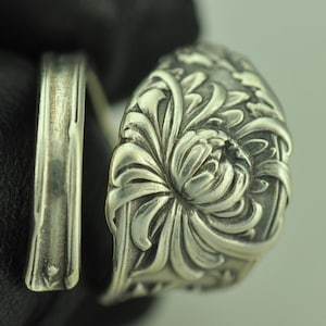 Solide 925 Sterling Silber Chrysantheme Blume verstellbarer Löffel Ring