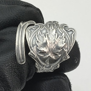Feste 925 Sterling Silber Ahorn Blatt Blume Floral verstellbare Löffel Ring