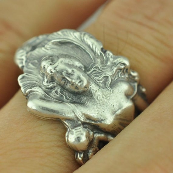 Solid 925 Sterling Silver Goddess Venus Floral Adjustable Spoon