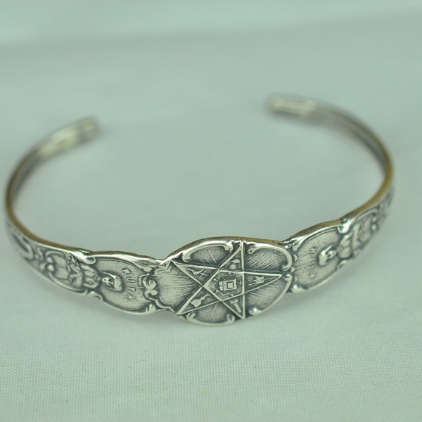 6'' Solid 925 Sterling Silver Freemason Masonic Eastern Star Ruth Cuff Bracelet