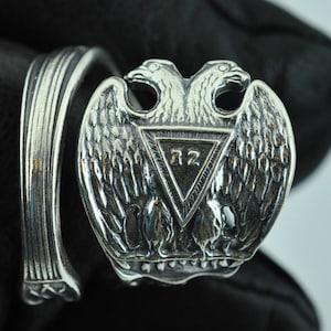 925 Sterling Silver Double Headed Eagle Freemason Masonic Scottish Rite Ring