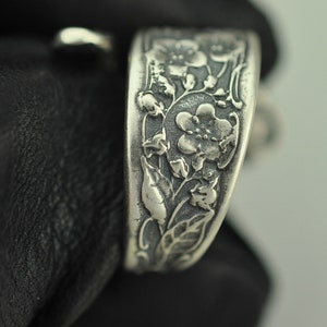 Solid 925 Sterling Silver Flower Floral Adjustable Spoon Ring image 3