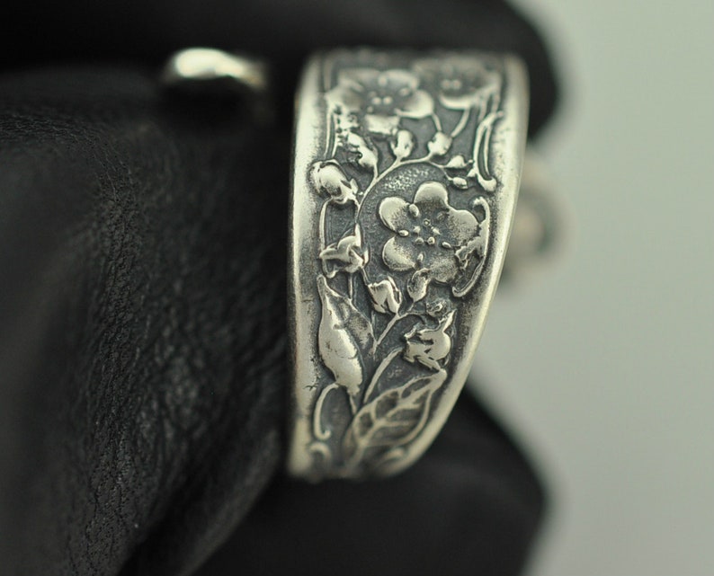 Solid 925 Sterling Silver Flower Floral Adjustable Spoon Ring image 3