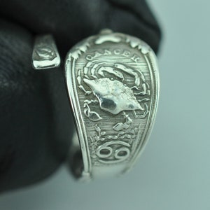 Dainty Solid 925 Sterling Silver Cancer Crab Zodiac June Birthday Adjustable Spoon Ring