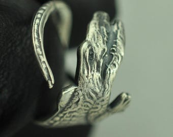 Solid 925 Sterling Silver Alligator Adjustable Spoon Ring