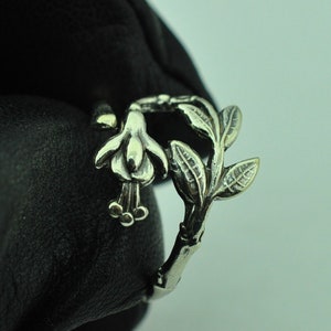 Dainty Solid 925 Sterling Silver Fuchsia Flower Adjustable Spoon Ring