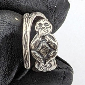 Solid 925 Sterling Silver No Speak No Hear No See Three Wise Monkeys Adjustable Spoon Ring