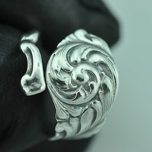 Dainty Solid 925 Sterling Silver Flower Floral Adjustable Spoon Ring