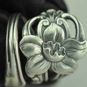 Solid 925 Sterling Silver Flower Floral Adjustable Spoon Ring