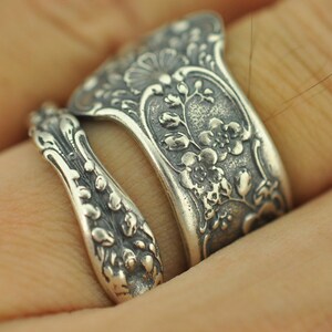 Solid 925 Sterling Silver Flower Floral Adjustable Spoon Ring image 6