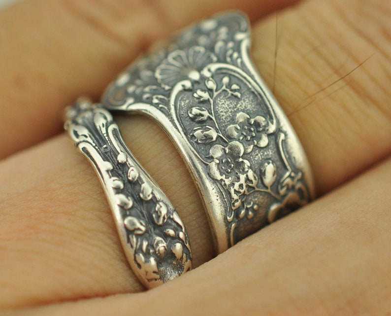 Solid 925 Sterling Silver Flower Floral Adjustable Spoon Ring image 6