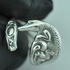 Solid 925 Sterling Silver  Alligator Adjustable Spoon Ring