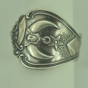 Solid 925 Sterling Silver Masonic Blade Shriner Adjustable Spoon Ring