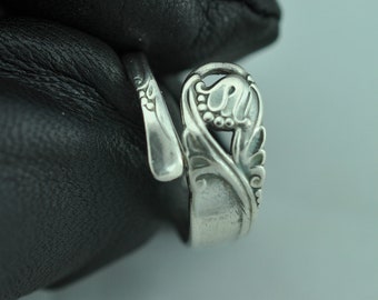 Dainty Solid 925 Sterling Silver Flower Floral Adjustable Spoon Ring