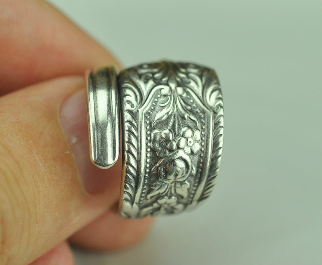 Solid 925 Sterling Silver Floral Adjustable Spoon Ring - Etsy