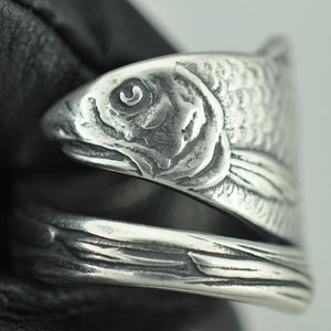 Large Solid 925 Sterling Silver Large Heavy Fish Adjustable Spoon Ring