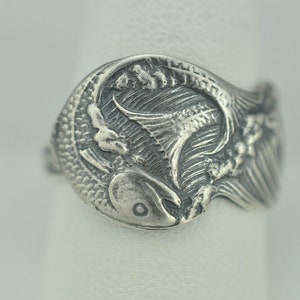 Solid 925 Sterling Silver Large Heavy Twin Fish Adjustable Spoon Ring