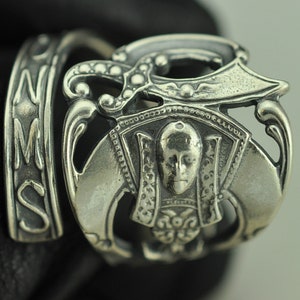 Solid 925 Sterling Silver Masonic Blade Shriner Adjustable Spoon Ring
