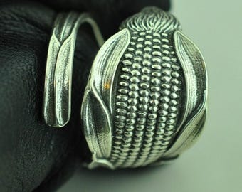 Solid 925 Sterling Silver Corn Ear Adjustable Spoon Ring
