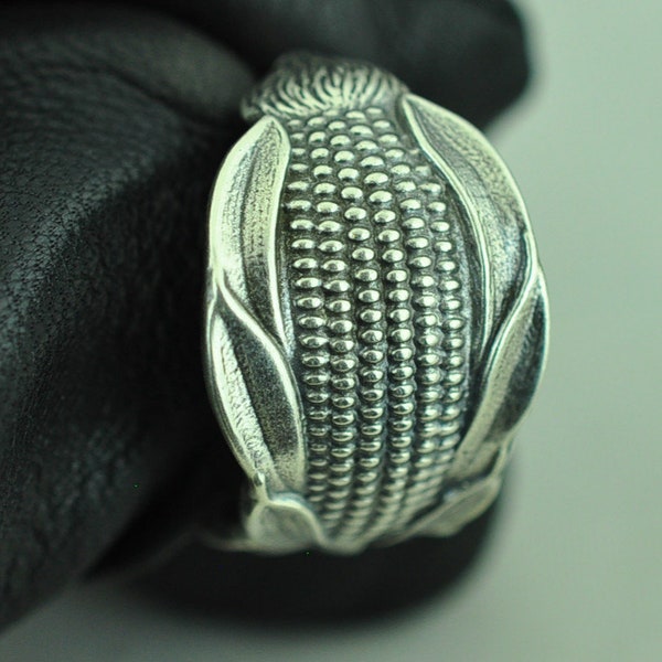 Solid 925 Sterling Silver Corn Ear Adjustable Spoon Ring