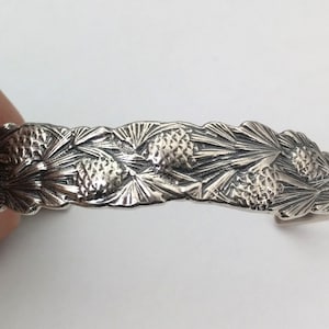 5 3/4'' Solid 925 Sterling Silver Pine Cone Tree Cuff Bracellet