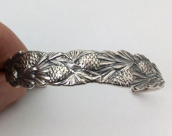 5 3/4'' Solid 925 Sterling Silver Pine Cone Tree Cuff Bracellet