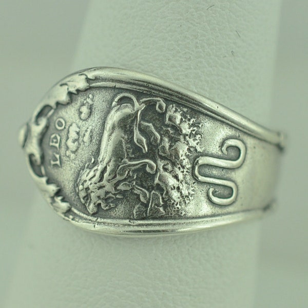 Dainty Solid 925 Sterling Silver Leo Lion Zodiac Birthday Adjustable Spoon Ring