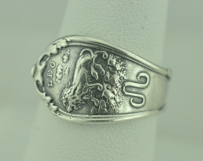 Dainty Solid 925 Sterling Silver Leo Lion Zodiac Birthday Adjustable Spoon Ring