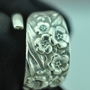 Solid 925 Sterling Silver Forget Me Not Flower Floral Adjustable Spoon Ring