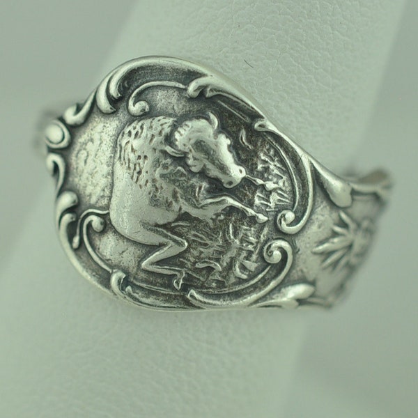 Dainty Solid 925 Sterling Silver Bison Native Chief Warrior Adjustable Spoon ring