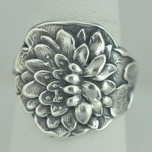 Solid 925 Sterling Silver Large Water Lily Flower Floral Adjustable Spoon Ring