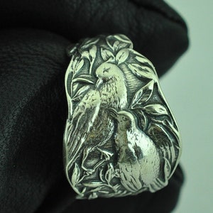 Solid 925 Sterling Silver Birds Adjustable Spoon Ring