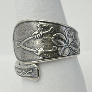 Solid 925 Sterling Silver Four-Leaf Clover Good Luck Adjustable Spoon Ring