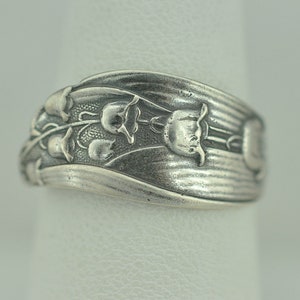 Dainty Solid 925 Sterling Silver Lily Of The Valley Flower Floral Adjustable Spoon Ring