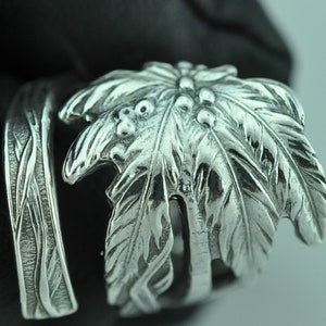 Solid 925 Sterling Silver Palm Tree Flower Floral Adjustable Spoon Ring