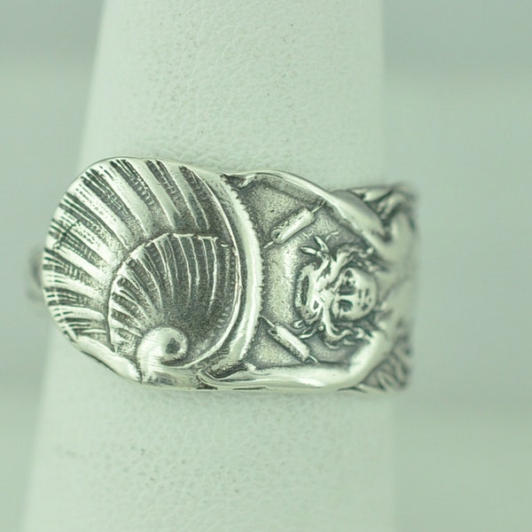 Dainty Solid 925 Sterling Silver Twin-Tailed Mermaid Melusine Adjustable Spoon Ring
