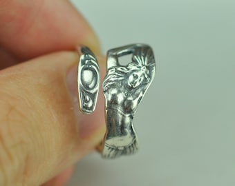 Dainty Solid 925 Sterling Silver Girl Adjustable Spoon Ring