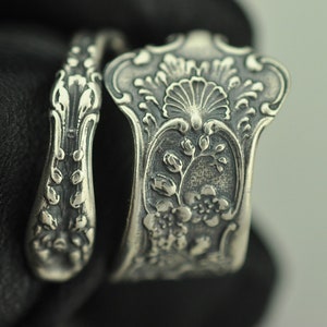 Solid 925 Sterling Silver Flower Floral Adjustable Spoon Ring