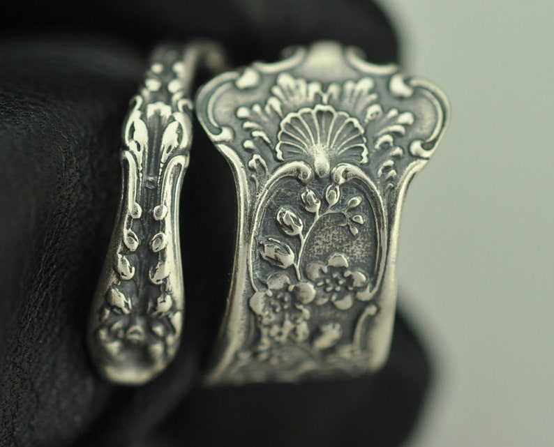 Solid 925 Sterling Silver Flower Floral Adjustable Spoon Ring image 1