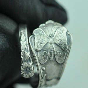 Dainty Solid 925 Sterling Silver Butterfly Lily Flower Adjustable Spoon Ring