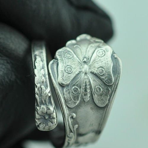 Solid 925 Sterling Silver Dainty Light Weight Thin Butterfly Lily Flower Adjustable Spoon Ring - Different Materials Available